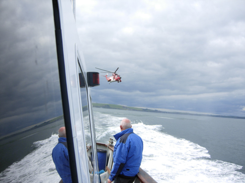 Irish Coastguard's helicopter Rescue-117, (EI-CXS), on her initial approach to HARPY. 
