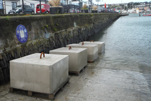 Four sinkers about to be positioned in Kinsale harbour.